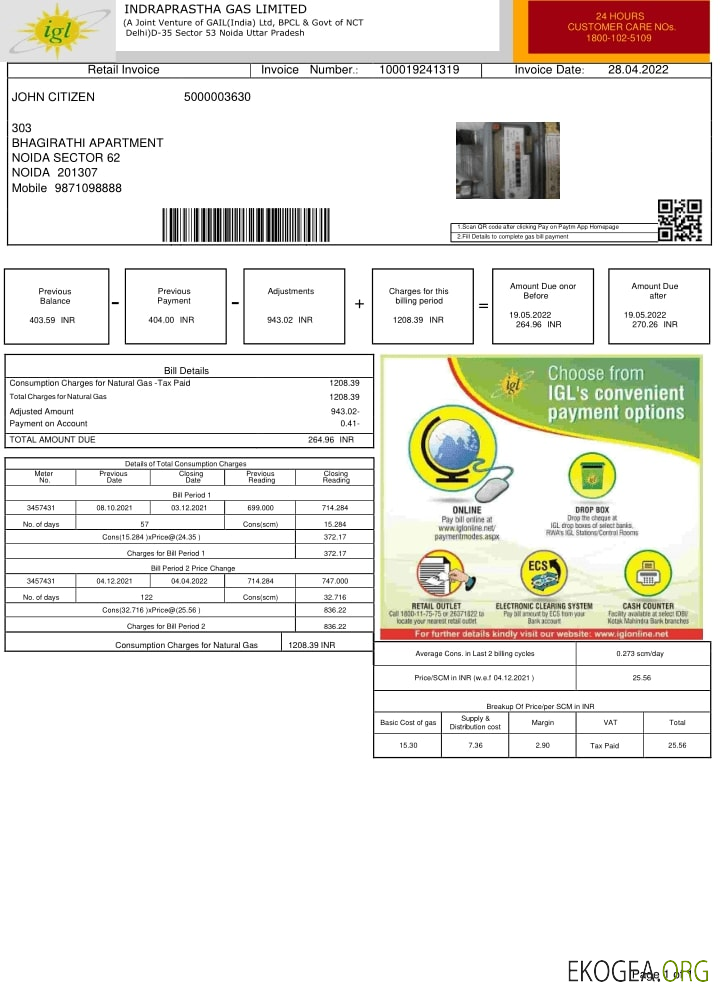 India Indraprastha gas limited template